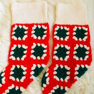 2 Vtg Crochet Granny Square Christmas Stoc…
